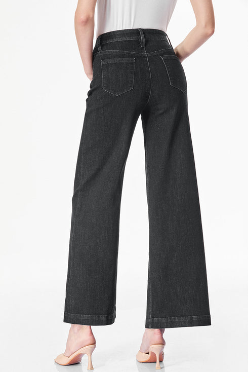 High Waisted Center Seam Wide Leg Cropped Denim Jeans